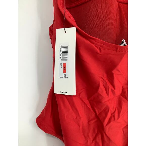 DKNY Women's XS Real Red Triangle Halter Neck One Piece Swimsuit L8-17 - Picture 5 of 7